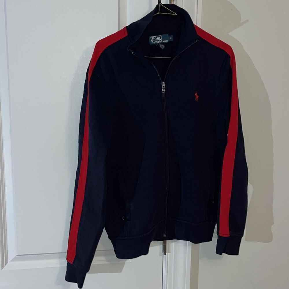 Navy Blue Red Tennis Warm Up Polo Ralph Lauren w/Pony Sweatshirt Track Jacket